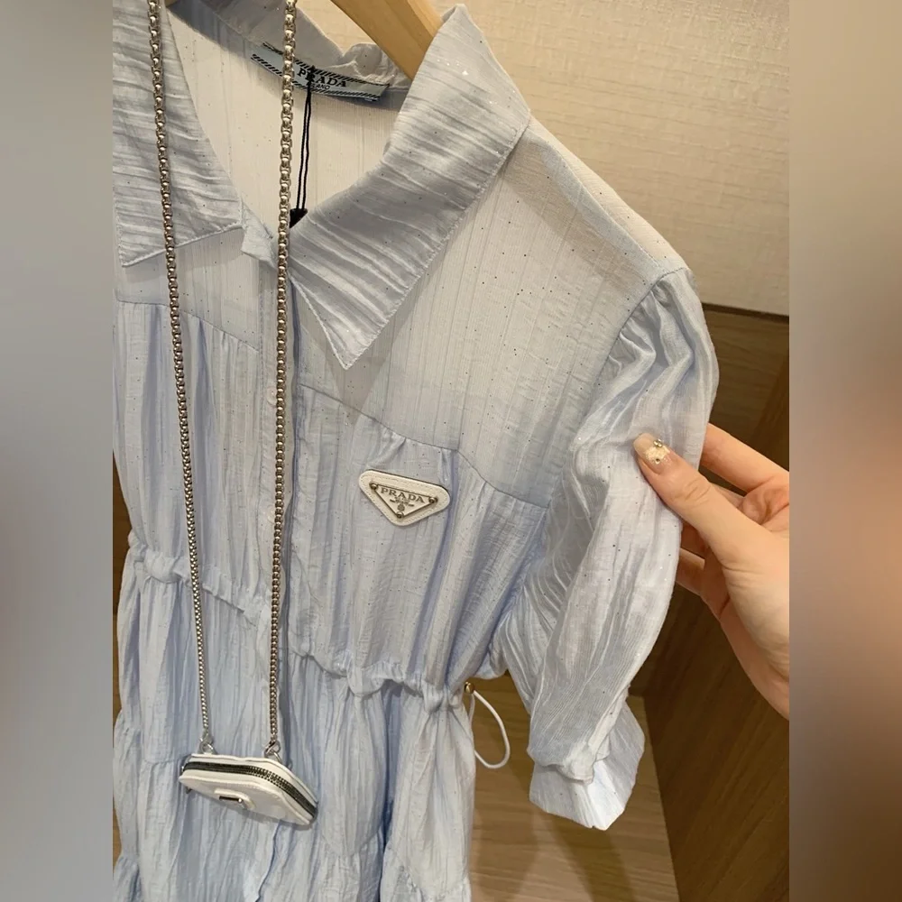 Prada Adjustable Drawstring Belly-restricting Blue Dress - Picture 5 of 5